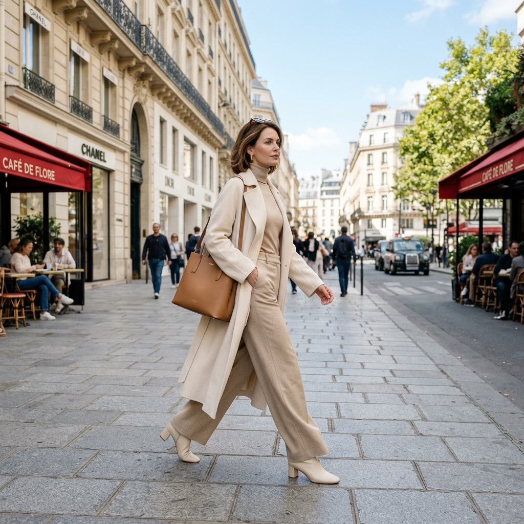 Stylish woman walking in city